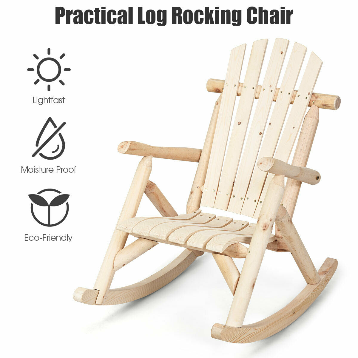 Costway Log Rocking Chair Wood Single Porch Rocker Lounge Patio Deck Furniture Natural - image 5 of 10