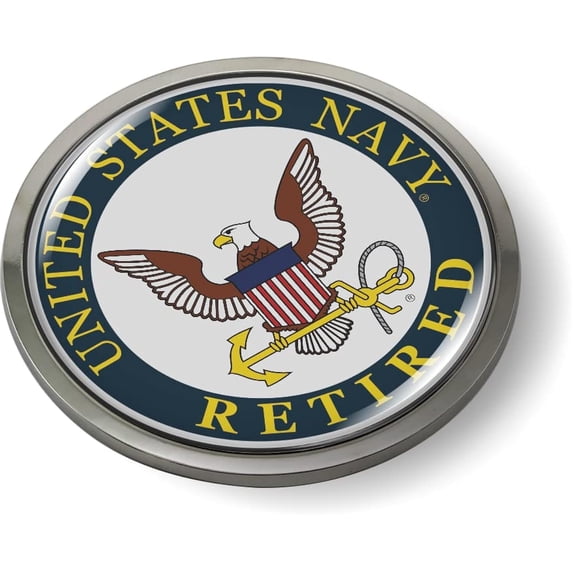 [Officially Licensed Product] - Retired U.S. Navy Eagle and Anchor (Color) 3D Domed CAR Emblem Badge Sticker Round