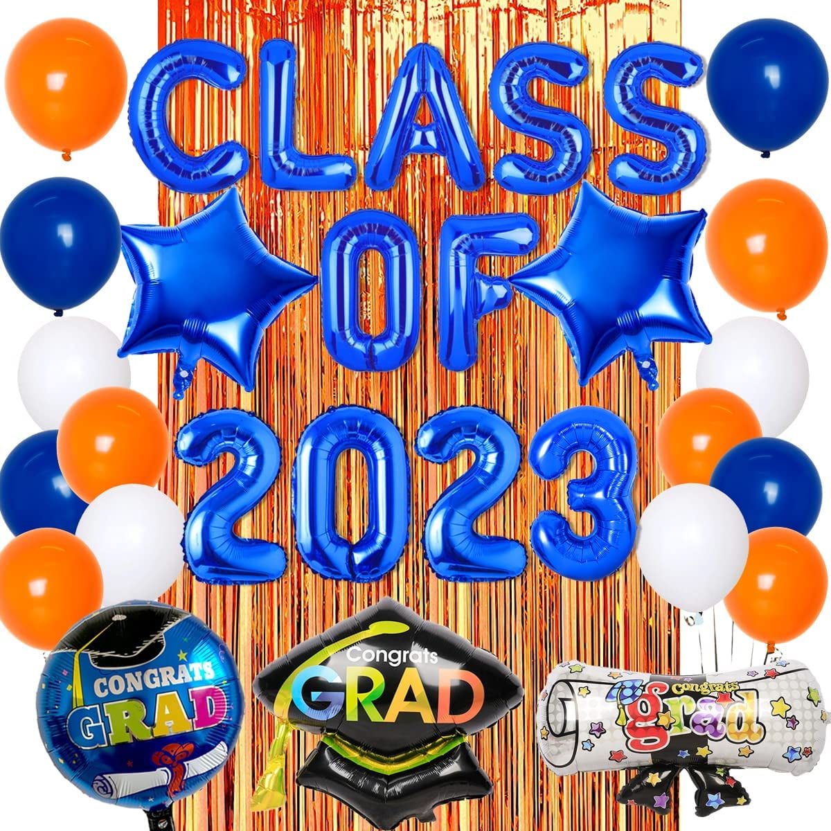 2023 Graduation Decorations Orange and Blue Class of 2023 Balloon