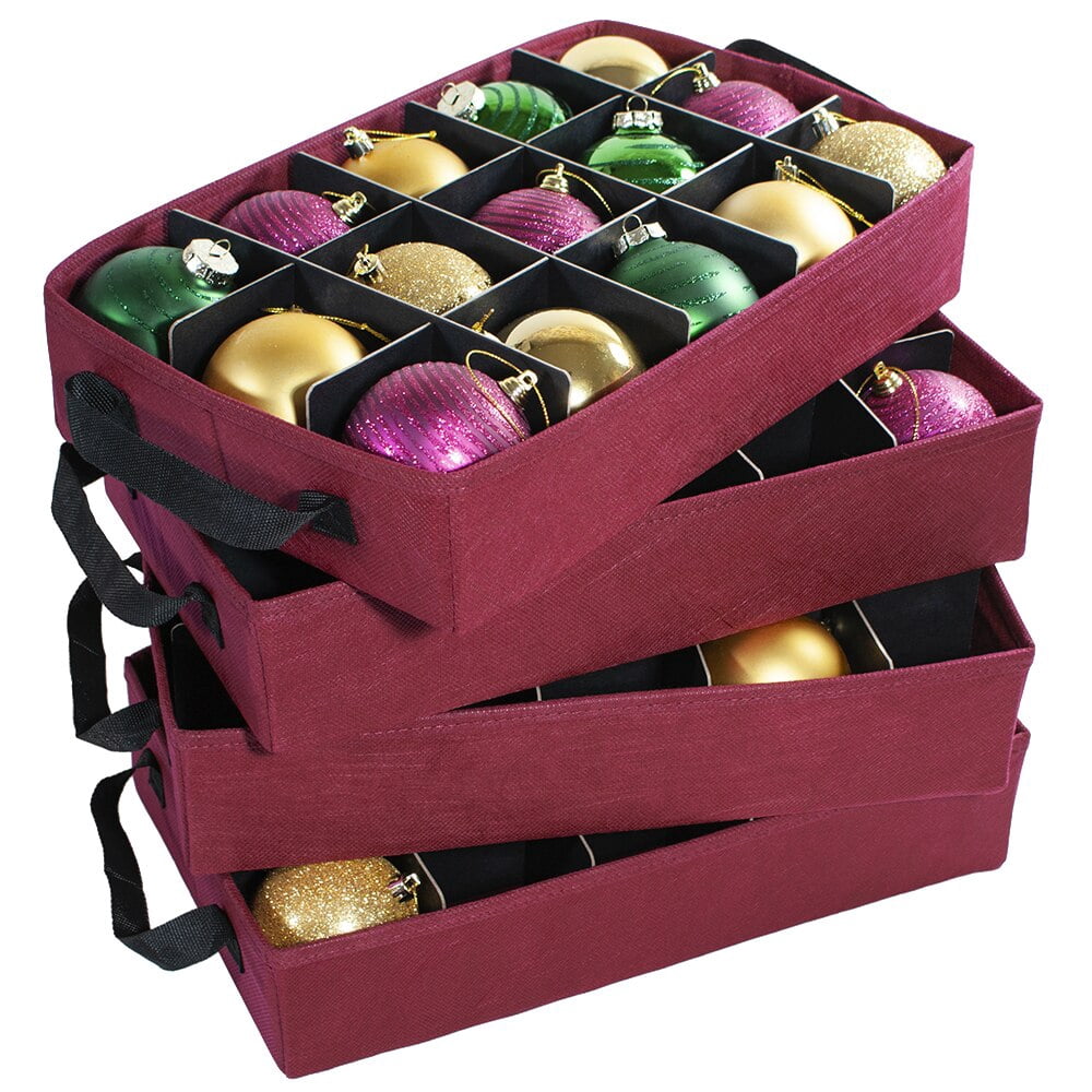 612 Vermont Christmas Ornament Storage Box with 4 Removable Trays, Holds 60 - 3" Ornaments, 16.25" x 10" x 13"
