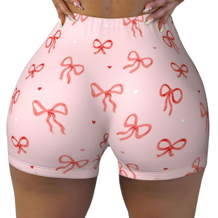 Workout Shorts Women  Pink Bows1 Biker Shorts for Women Running Gym Spandex Shorts Tummy Control