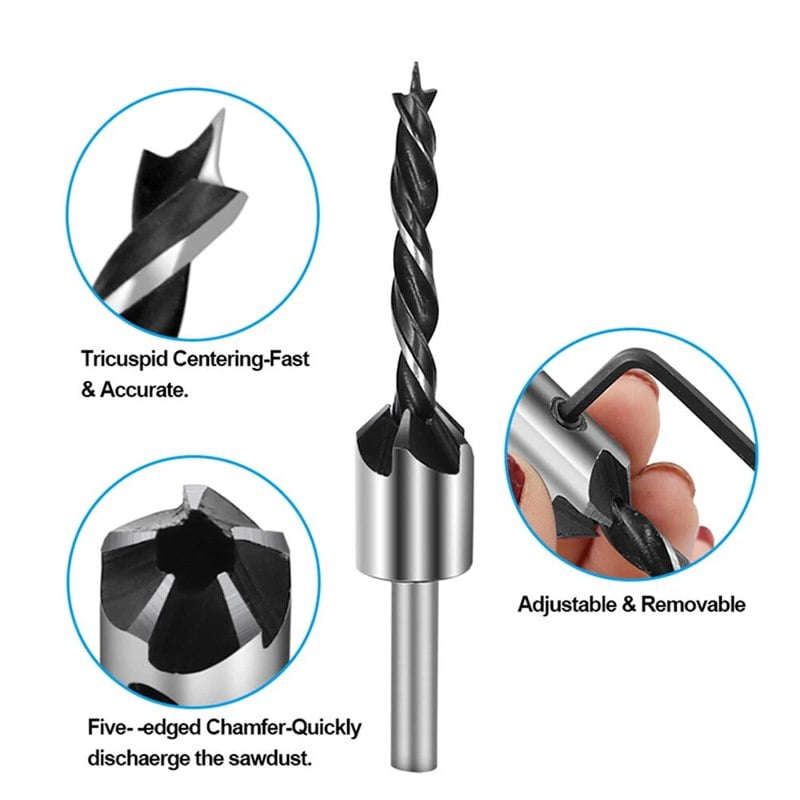 4pc Three Pointed Woodworking Counterbore Drill 3-6mm Reaming Drill Screw Chamfering Drill Bit Hole Opener Tool Set