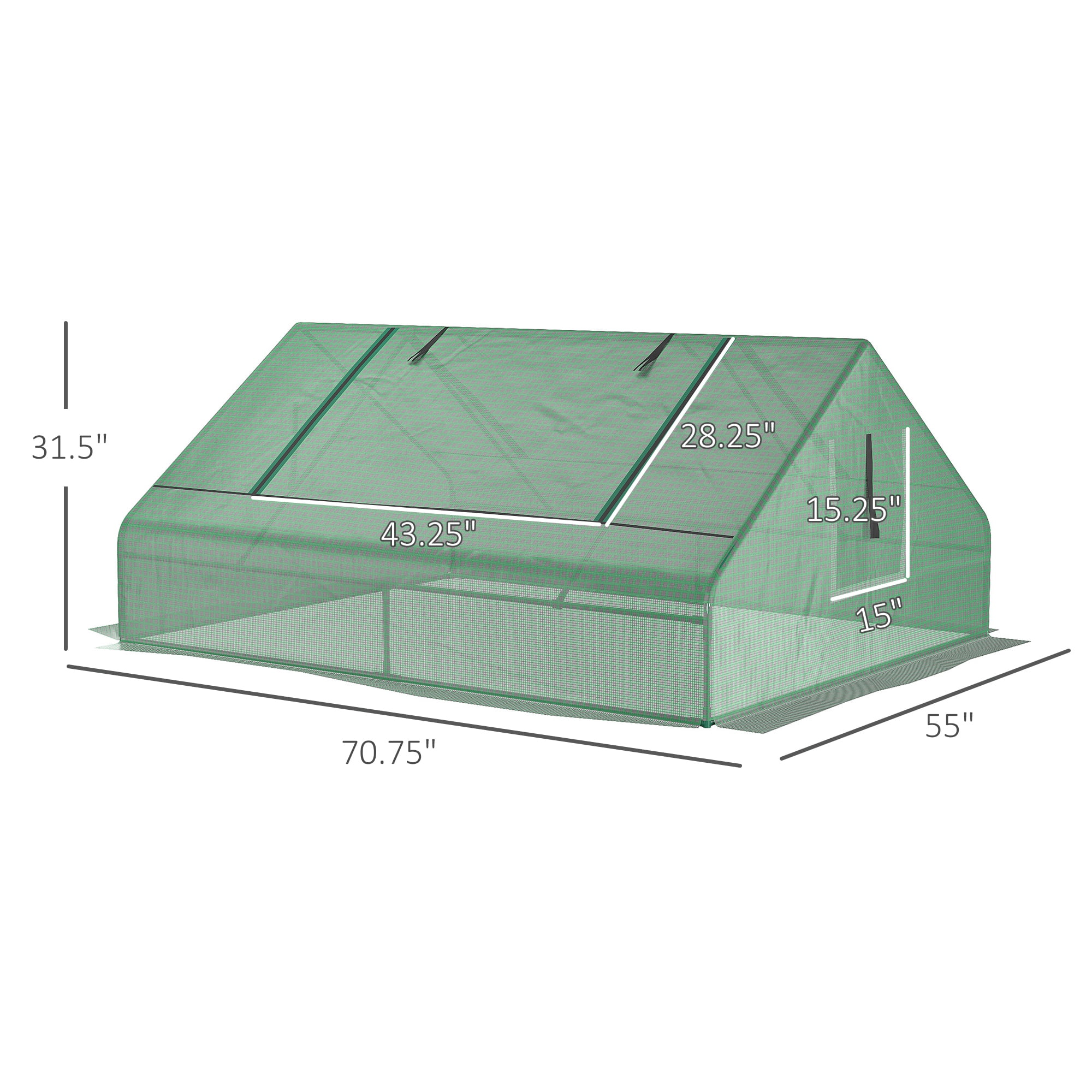 Outsunny 71" x 55" x 32" Mini Greenhouse, Garden Planting Shed, Outdoor Flower Planter Warm House with Zipper Windows, Green