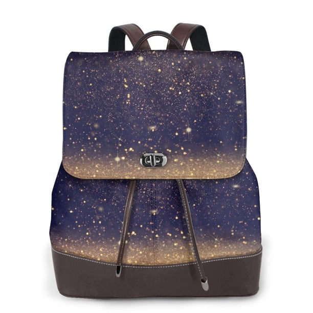 Balery Gold Black Glitter Mochila de Cuero para Mujeres, Gran Capacidad, Bolsa de Viaje Multifuncional, Mochila de Cuero y Bolsa de Hombro para Mujeres