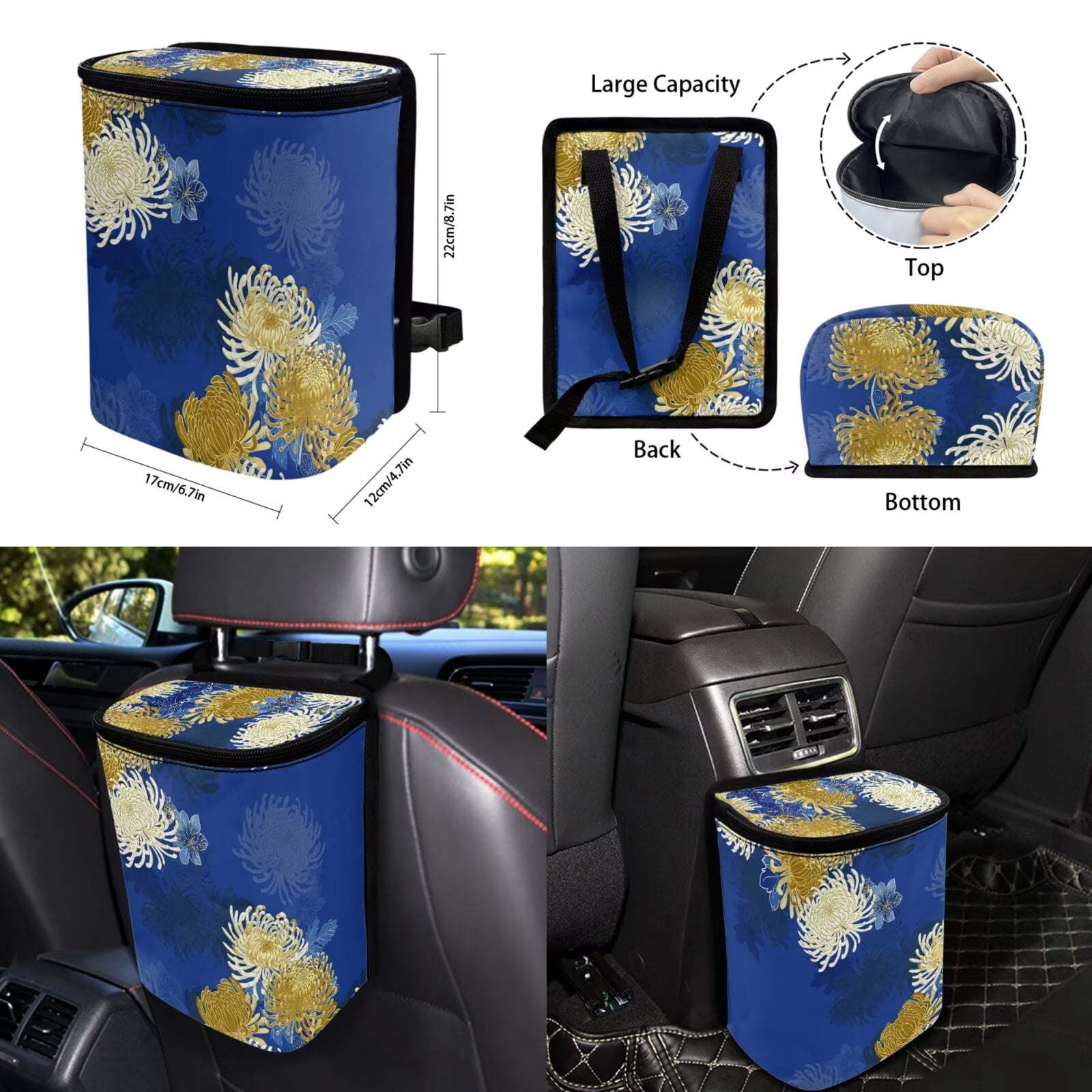Chririnla Flower Pattern Car Seat Accessories 14 Pack Full Set Non-Slip Vehicle Front Back Seats Cushions Sets with Steering Wheel Cover, Armrest Mat, Keychain Car Interior Essentials