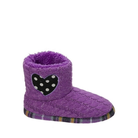 Dearfoams Girl's Sweater Knit Bootie w/Heart Slippers