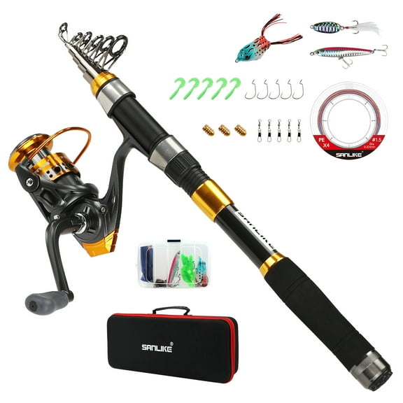 SAN LIKE Fishing Rod and Reel Combos, Carbon Fiber Telescopic Fishing Pole Combo Set Quick Set Spinning Reel with Lures Accessories Travel Kit and Carrier Bag for Saltwater Freshwater 5.9FT