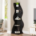 thumbnail image 4 of Tribesigns Corner Shelf, Modern 5-Tier Wall Corner Bookshelf, Stylish Corner Small Bookcase Storage Rack Plant Stand with Unique Shape for Living Room, Home Office, (Black), 4 of 5