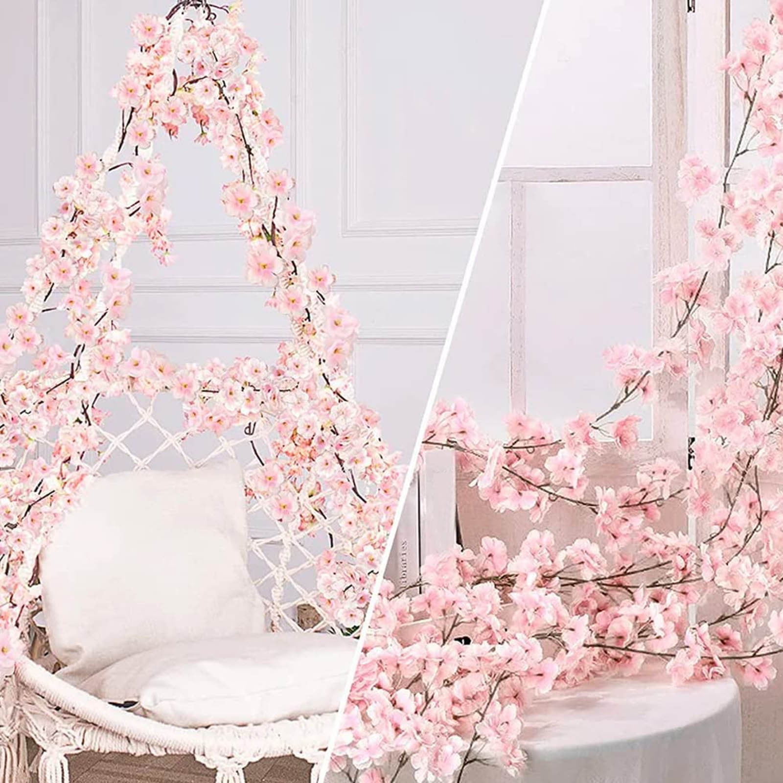 LYCAQL 6pcs Artificial Cherry Blossom Flower Vines Flowers for Outdoors Hanging Silk Flowers Garland for Wedding Party Home Japanese Kawaii Decor Flower Wall Wisteria Hanging Flowers