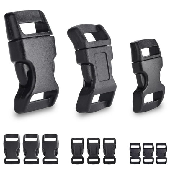 Paracord Bracelets Buckles 60 Pack, 3 Sizes 5/8 1/2 3/8 Inch Plastic Side Release Clasps, for 550 Cord Dog Collar DIY Craft Accessories, Black