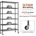 thumbnail image 5 of 6-Tier Storage Shelves NSF Certified Wire Shelving Unit on Wheels Heavy Duty Metal Shelves Adjustable Steel Shelving 2100Lbs Capacity for Closet Pantry Basement- (18"x48"x82", Black), 5 of 6