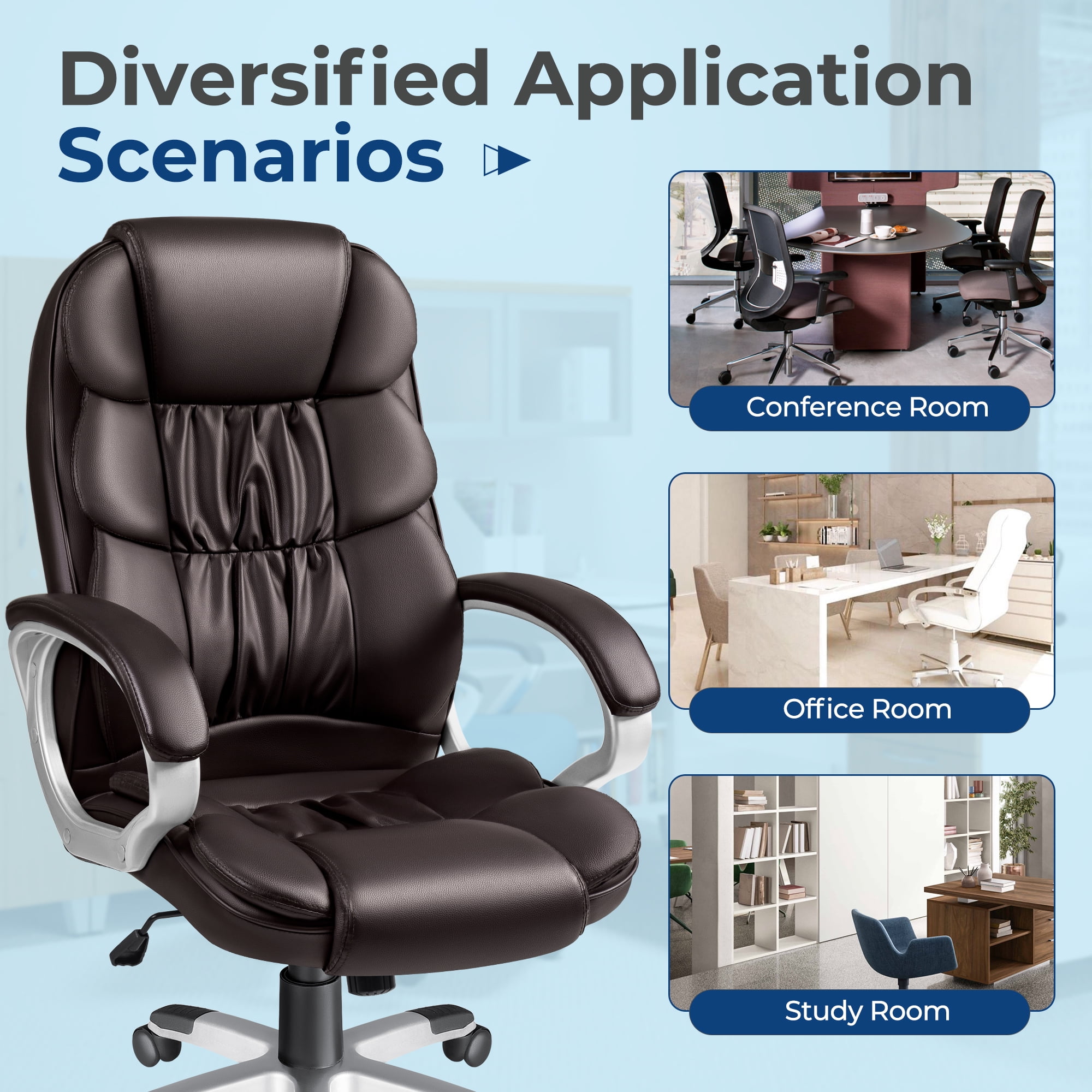 Vineego Office Chair High Back Computer Chair Ergonomic Desk Chair, PU Leather Adjustable Height Modern Executive Swivel Task Chair,Brown