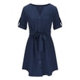 thumbnail image 3 of FAIWAD Robe Chemise à Col en V pour Femme, Manches Courtes, Boutonnée, Robe Tunique d'Été Décontractée, Mini-Robe avec Ceinture, 3 of 5