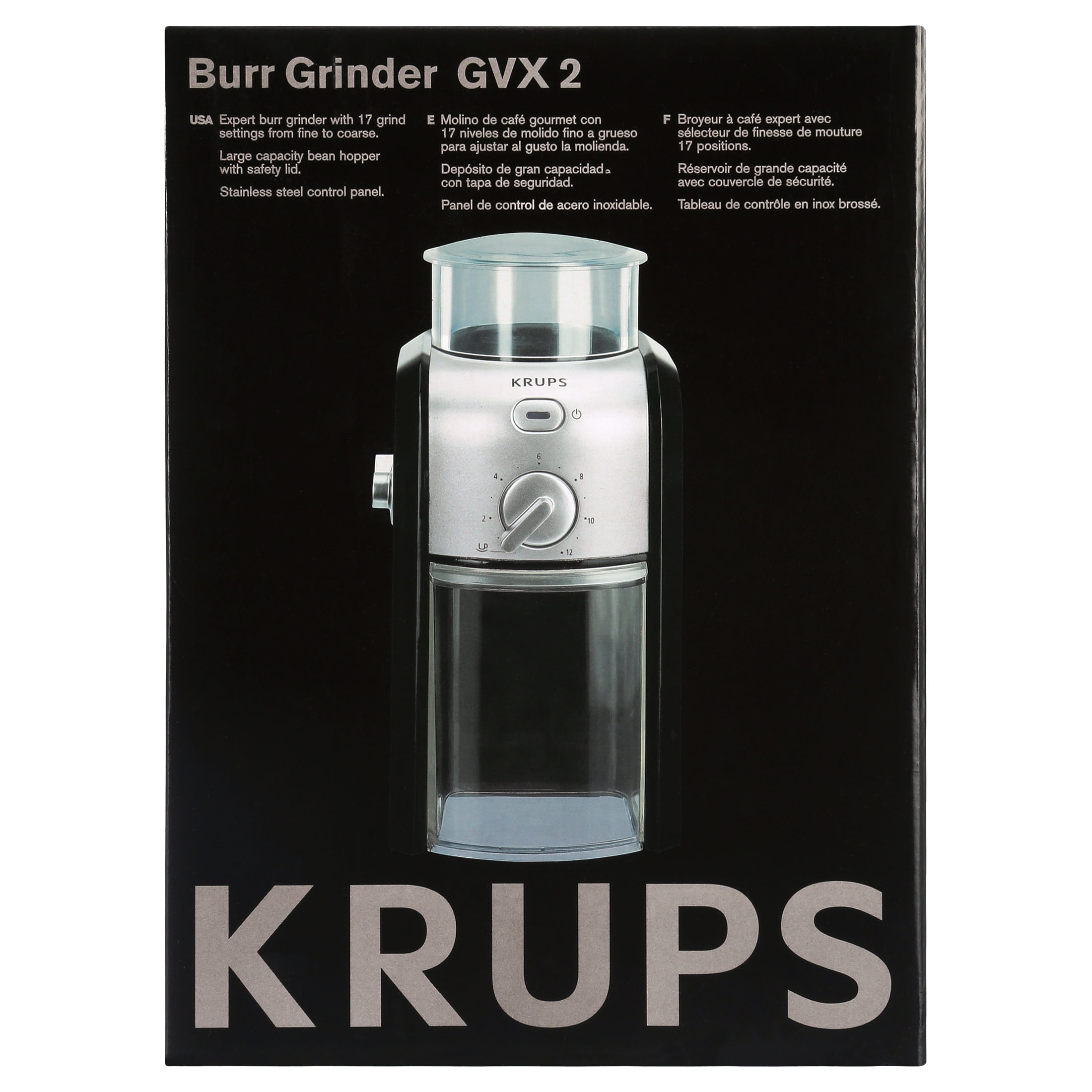 KRUPS GVX212 Coffee Grinder, 17-Grind fineness settings, Black and Metal
