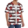 thumbnail image 2 of Rateoe Ladybugs on Black and White Striped1 Pattern Men's Short Sleeve Classic Shirt, Casual Short-Sleeved Shirt, Lightweight Summer Shirt, Cuban Collar Shirt,Button-Front Shirt-Large, 2 of 5
