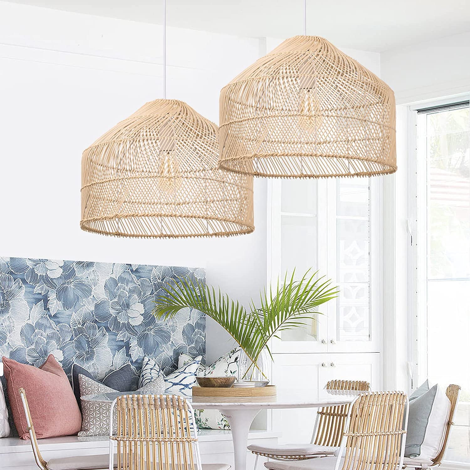 Arturesthome Black Rattan Pendant Lights Lampshade Wicker Hanging Light Fixture Chandelier for Kitchen Island Dining Room Entryway Hallway