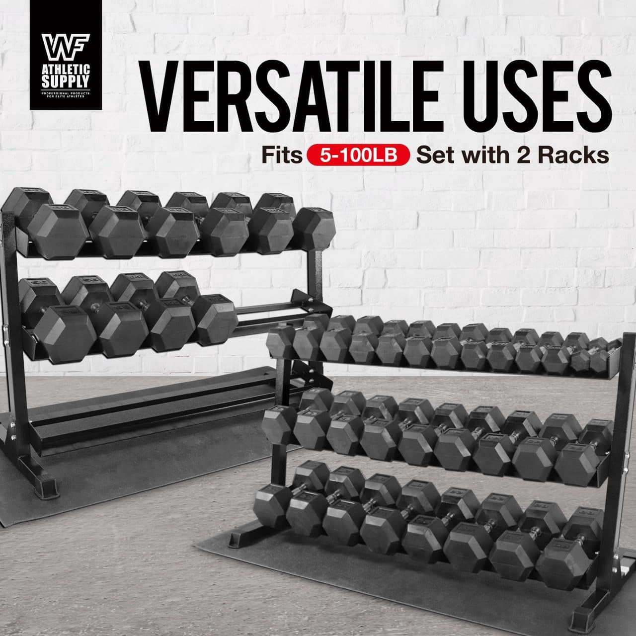 WF Athletic Supply Heavy-Duty Dumbbell Rack Stand, Weight Rack for Home Gym, Weight Holder, Available Sizes for Storage 5-75LB Dumbbell Pairs, Blue, RACK ONLY