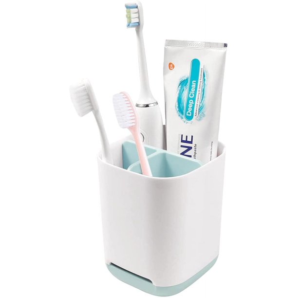 Soporte para cepillos de dientes con parte inferior antideslizante, hecho de PP y plástico ABS, almacenamiento versátil, desmontable para una fácil limpieza, 3 ranuras para cepillos de dientes eléctricos y soporte para pasta de dientes, organizador de baño para encimera