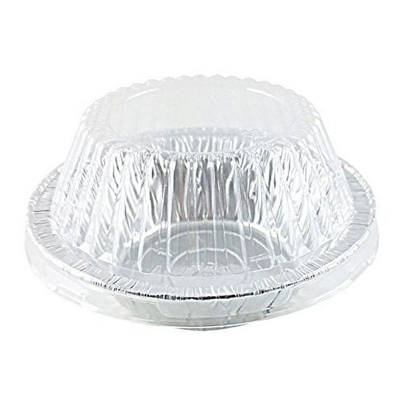 Handi-Foil 5 3/4" 12 oz. Aluminum Meat Pot Pie Pan w/Clear Dome Lid - (pack of 12)