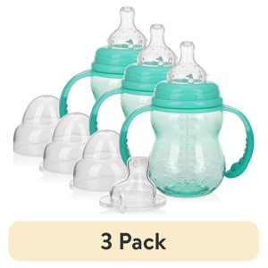 Nuby Bottle-to-Cup Non-Drip Baby Bottle, 8 oz, 3 Pack Blue
