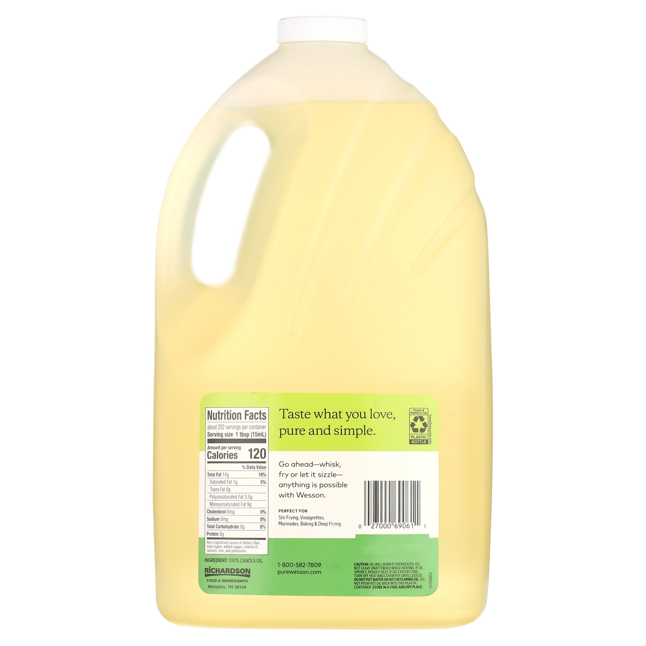 (2 pack) Wesson Pure & Cholesterol Free Canola Oil, 128 fl oz