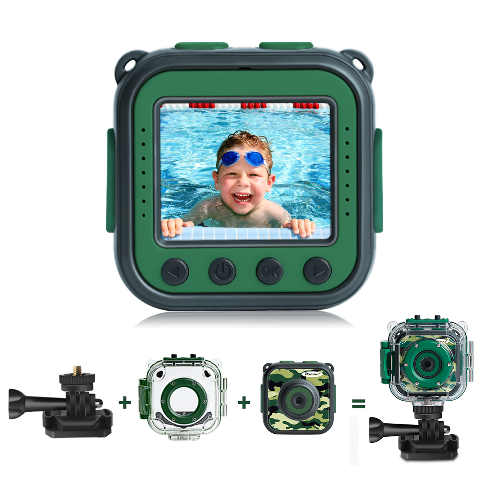 PROGRACE Kids Camera Waterproof IP68 Sports Toy Camera 1080P Digital Video  DV Camcorder Unisex 1.77''