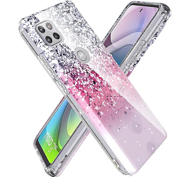 wonima11 BAISRKE for Moto G 5G Case,Motorola One 5G Ace Case Glitter Sparkle for Girly Women,Shockproof Clear Hard Back Cover - Pink
