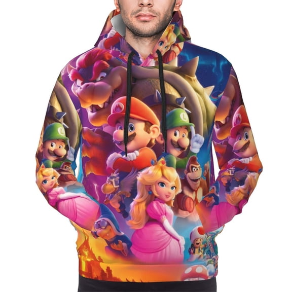 Saiise Mario I Men's Graphic Print Long Sleeve Drawstring Hoodie Pullover Sweatshirt-Small