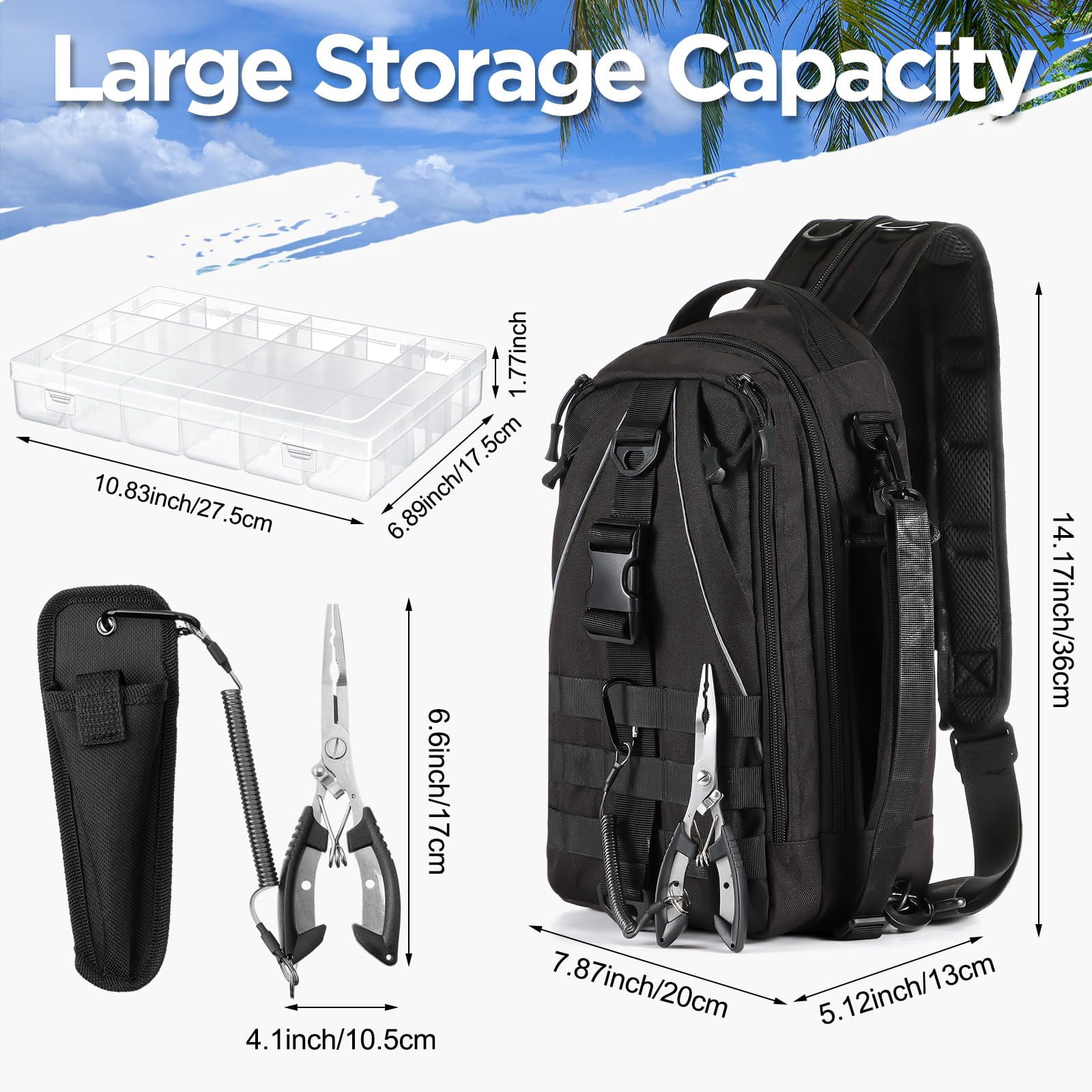 85 Fishing Backpack With Tackle Boxes  Sling Bag Rod Holder Fish Lures Kit And Pliers Set Easter Gift Basket For Men Women
