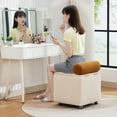 thumbnail image 3 of Boucle Vanity Chair with Storage, Swivel Upholstered Vanity Stool with Safety Hinge and Wheels, Square Ottoman for Bedroom, Dressing Room, Living Room, Beige, 3 of 8