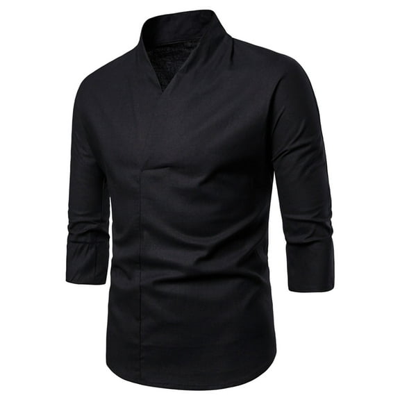 YLSDY Men's Kimono Shirts Leisure Trendy Stylish Elegant Solid color Tees Short Sleeve Blouse Oriental V-Collar Button Down Tops Slim Fit Skinny Fitness T-shirts Black XXXXL