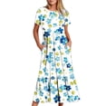 thumbnail image 2 of Penkiiy Women's Summer Casual Short Sleeve Crewneck Dress Casual Flowy Tiered Maxi Beach Dress With Pockets Floral Print Dress 2XL Light Blue, 2 of 5