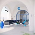 thumbnail image 2 of Modern Contemporary Urban Design Outdoor Patio Balcony Seven PCS Sectional Sofa Set, Navy Blue White, Rattan, 2 of 8