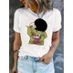 thumbnail image 1 of Women's Quirky Cartoon Graphic Tee - Black Casual Crew Neck Short Sleeve T-Shirt, Soft Polyester Blend, Fun Summer Top for Casual Attire, Vacation Tshirt | Playful Graphic Tee | Machine Washable Top, 1 of 6