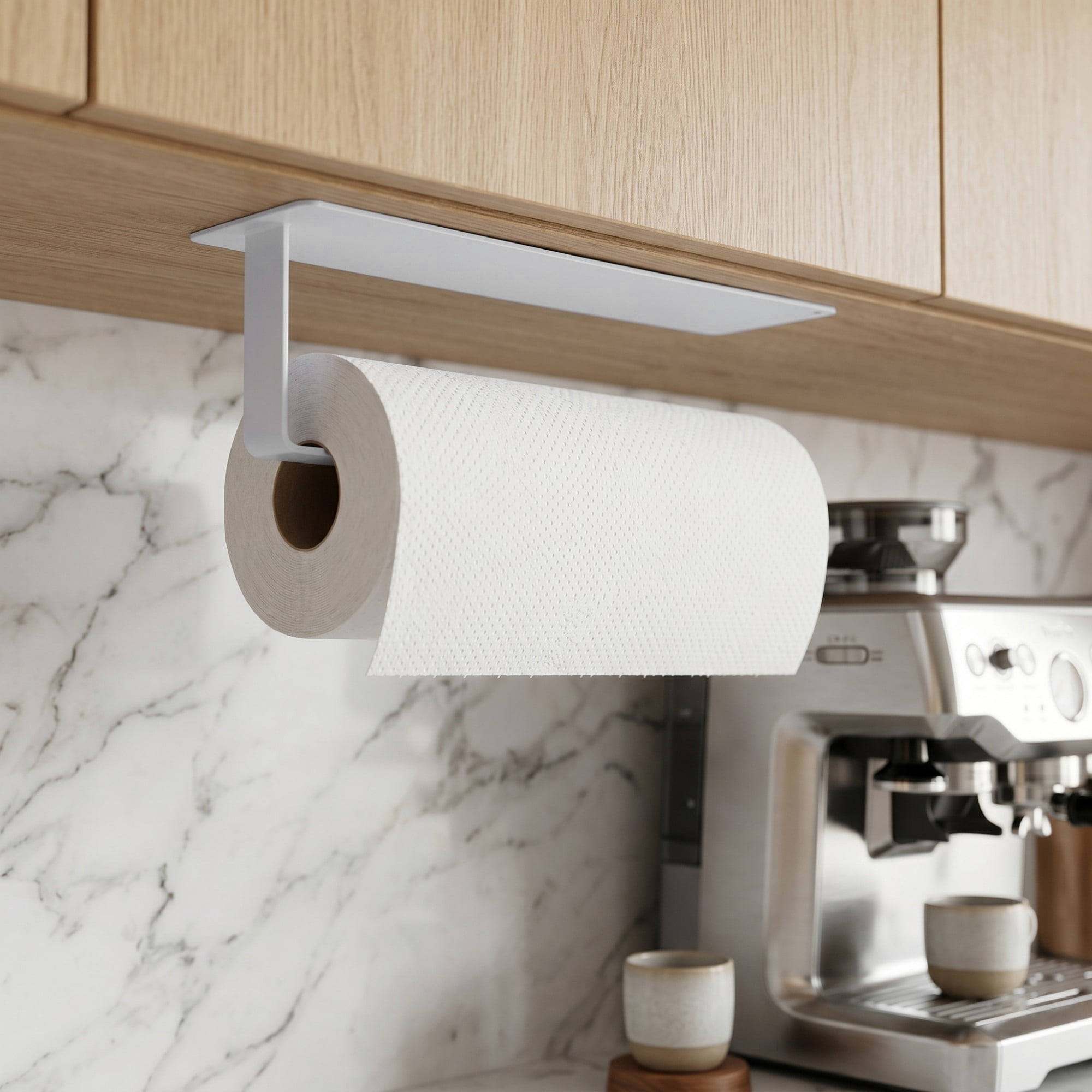 Unique Bargains Wall Mount Paper Towel Holder Stainless Steel White Round 10.8x2.4inch