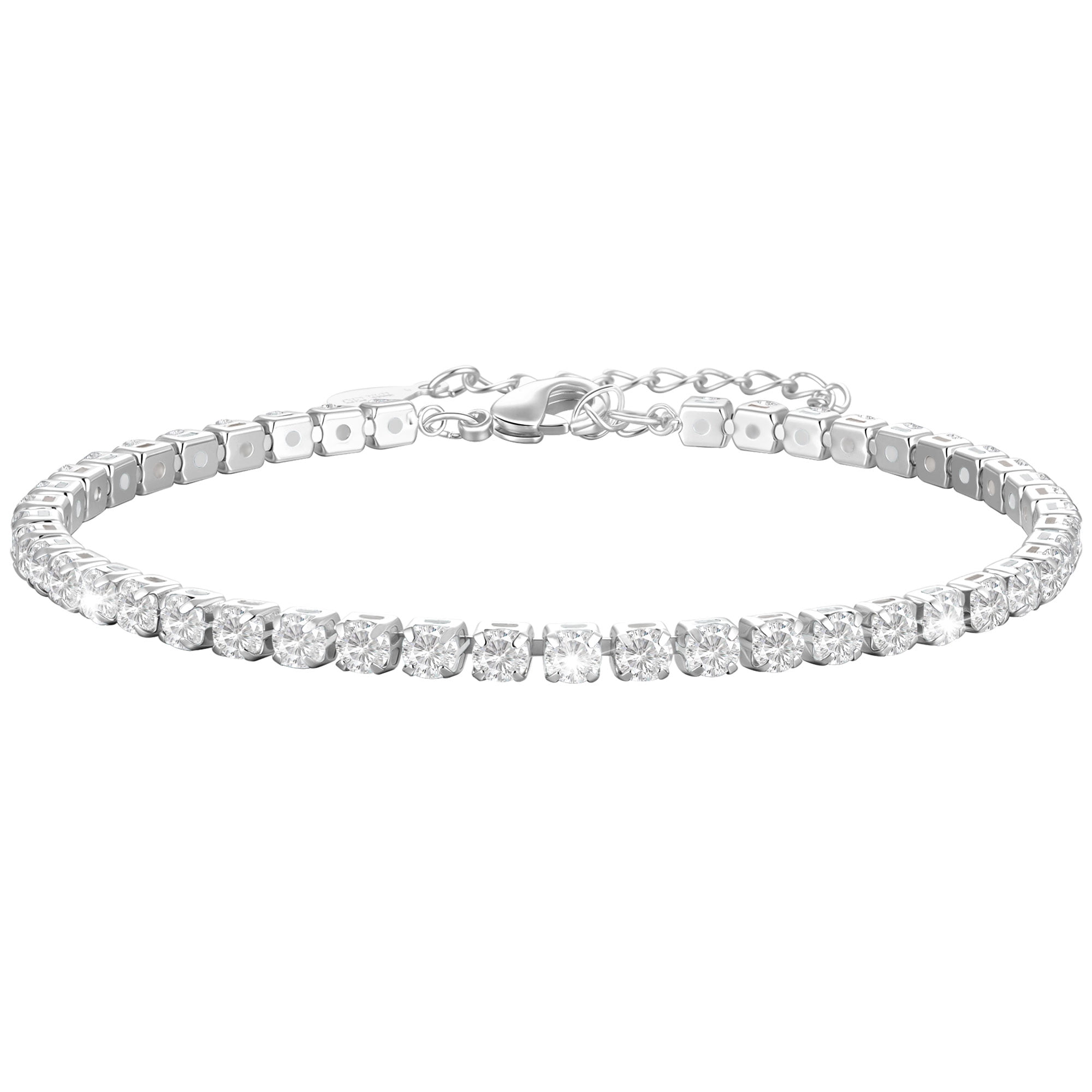 LUNVKY S925 Sterling Silver Plated Tennis Bracelets for Women Girls CZ April Birthstone Bracelets with Crystal Birthday Graduation Jewelry Gifts Teen Mom Her Adult Wife Kids Age Ideas