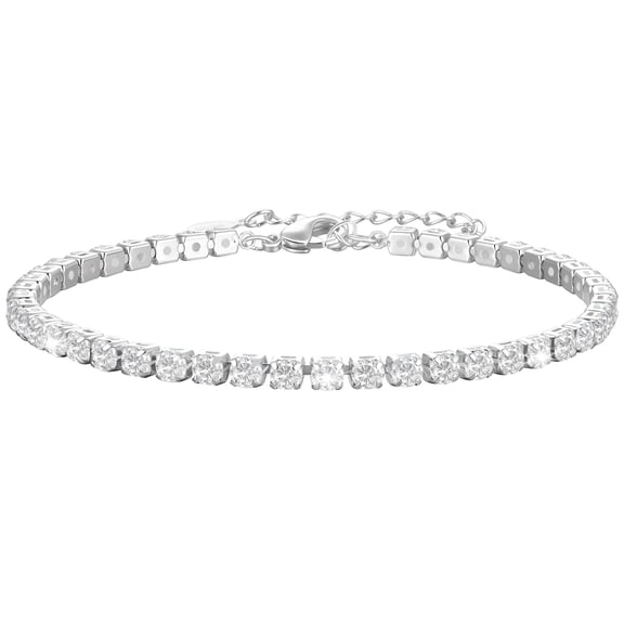 LUNVKY S925 Sterling Silver Plated Tennis Bracelets for Women Girls CZ April Birthstone Bracelets with Crystal Birthday Graduation Jewelry Gifts Teen Mom Her Adult Wife Kids Age Ideas