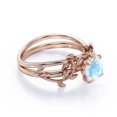 thumbnail image 4 of Leaf Branch Vine - 0.5 TCW Cushion Cut Blue Moonstone - Solitaire Prong Wedding Ring Set - 18K Rose Gold Plating over Silver, 4 of 4