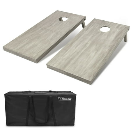 GoSports 4'x2' Gray Stained Regulation Size Wooden Cornhole Boards Set - Includes Carrying Case