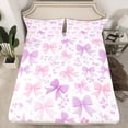 thumbnail image 2 of Manfei Girls Bow Bowtie Queen Sheet Sets,Bow Knot Ribbon Flat Sheet,Ppurple Pink White Queen Fitted Sheet For Princess,Ultra Soft Home Decor,4-Piece, 2 of 7