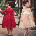 thumbnail image 4 of Txlixc Vestido de princesa con cinturón, vestido de sol de encaje hueco de 3 / 4 mangas Txlixc moda, 4 of 7