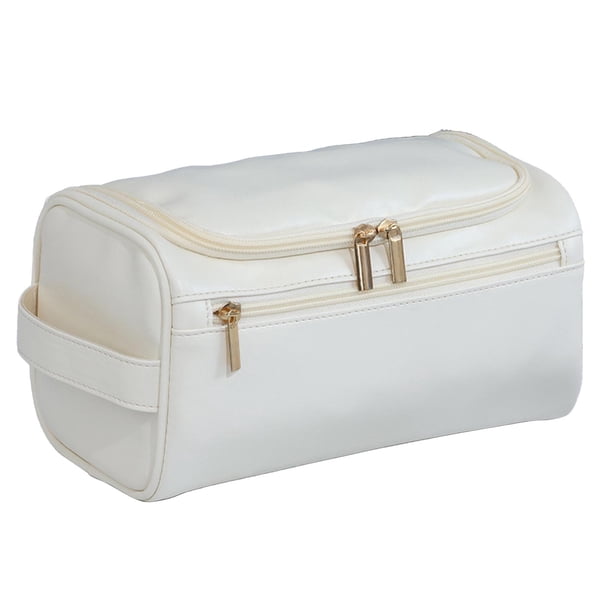 Bolsa de maquillaje de PU, bolsa de almacenamiento de maquillaje, bolsa de afeitado retro de viaje, bolsa de negocios de gran capacidad beige