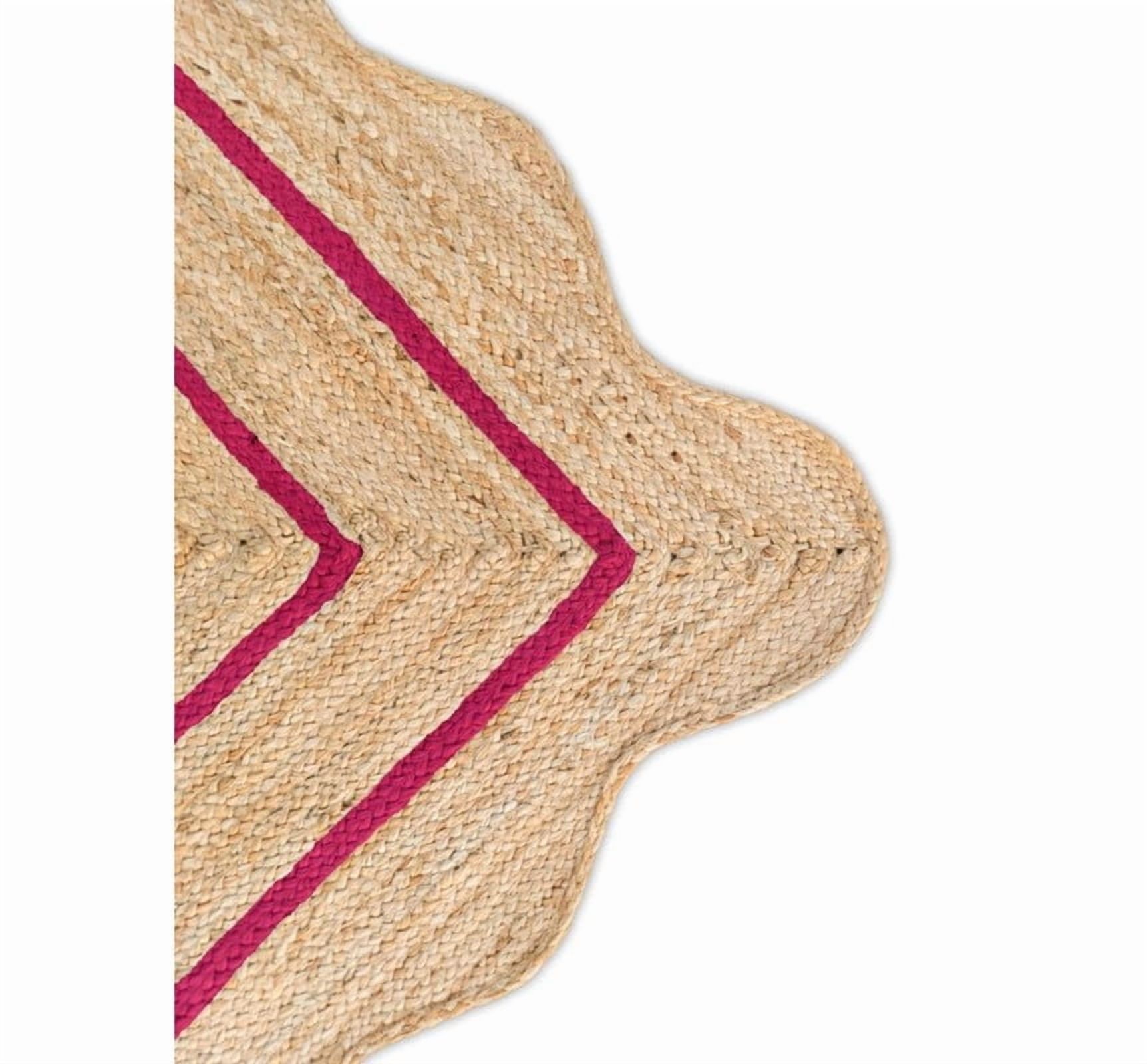 Wave Scalloped Natural Jute Rug, Handmade Boho Farmhouse Braided Eco-Friendly Indoor Carpet for Living Room, Bedroom, Hallway, Dark Pink, 2 X 12 FT