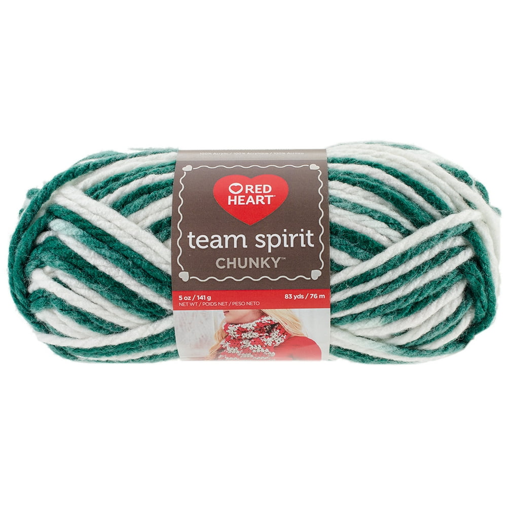 Red Heart Team Spirit Chunky Yarn, Green and White
