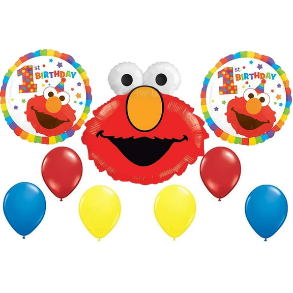 Sesame Street ELMO 9 Piece 1st Birthday Decoration Supplies Mylar and Latex Balloons Party Set