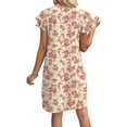 thumbnail image 4 of Women's Summer Dresses Ruffle Sleeve Round Neck Loose Swing Sundresses with Pockets Plain/Print Beige Floral L, 4 of 7