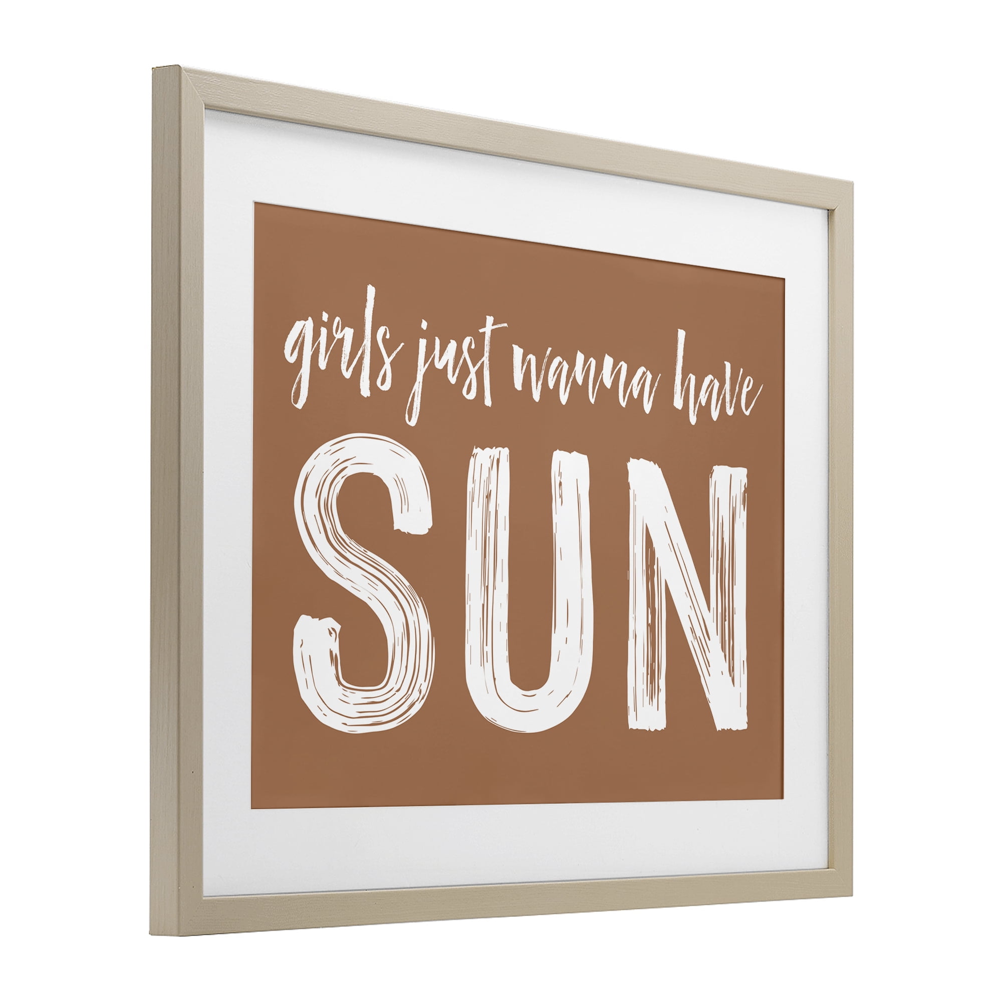 Girls Wanna Have Sun Brown Birch Framed Print Under Glass, design by Lettered and Lined