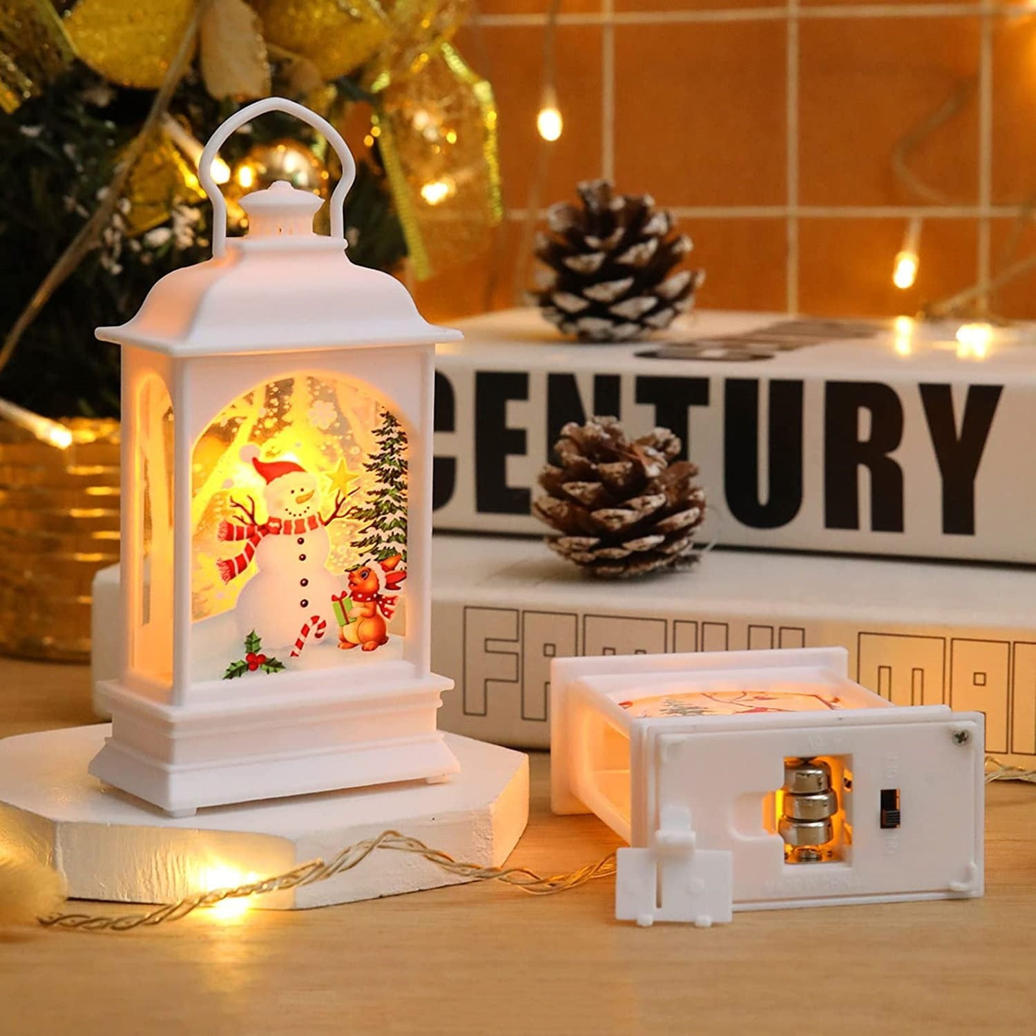 Personalised Town Christmas Rustic Black Lantern Battery Powered