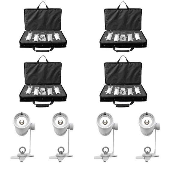 Chauvet DJ EZ Pin Battery Powered LED Spot Stage Lighting Unit, White (4 Pack)