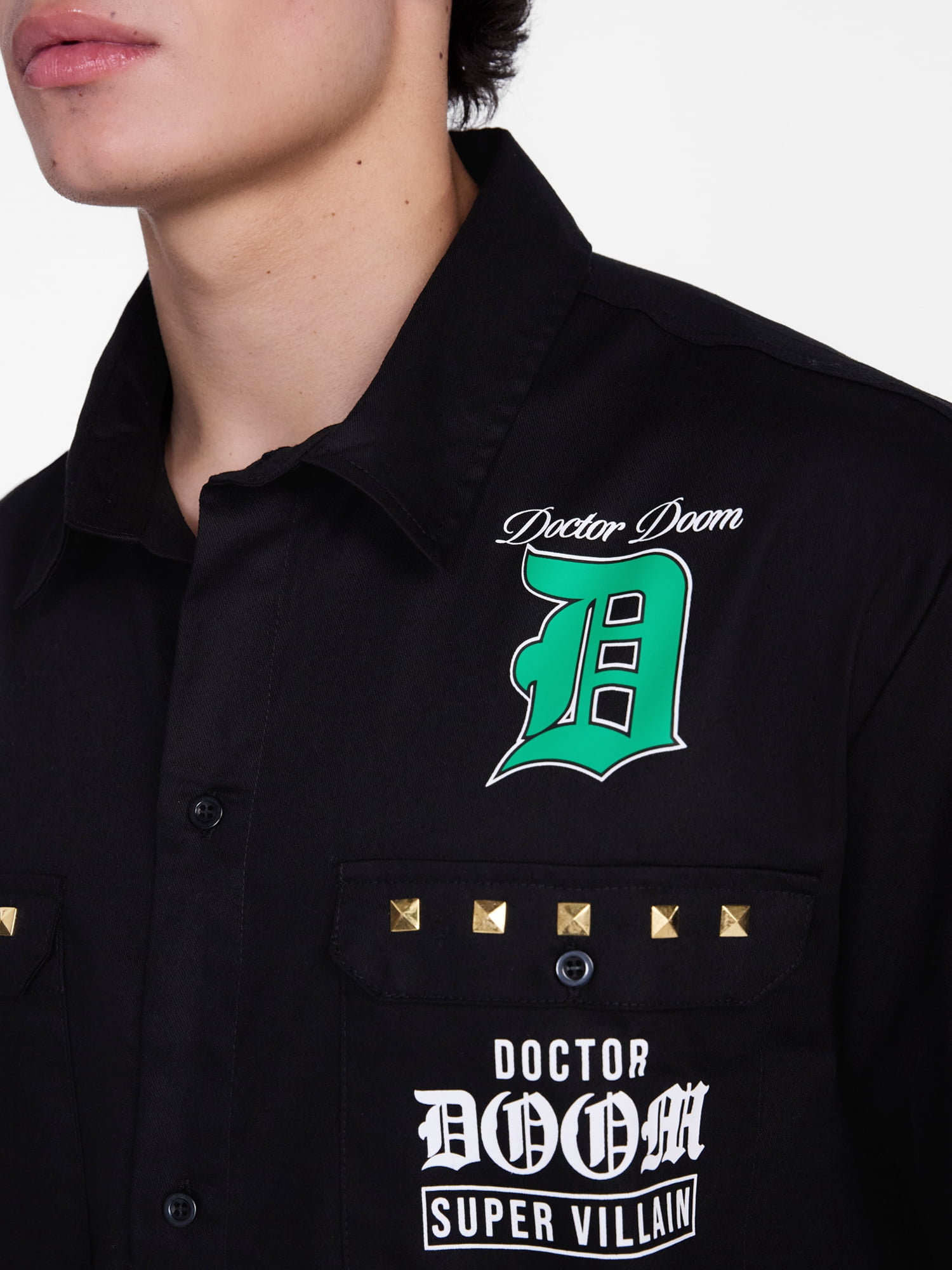 Dr. Doom Men's and Big Men's Mechanic Shirt with Short Sleeves, Stud Detail, Sizes XS-3XL